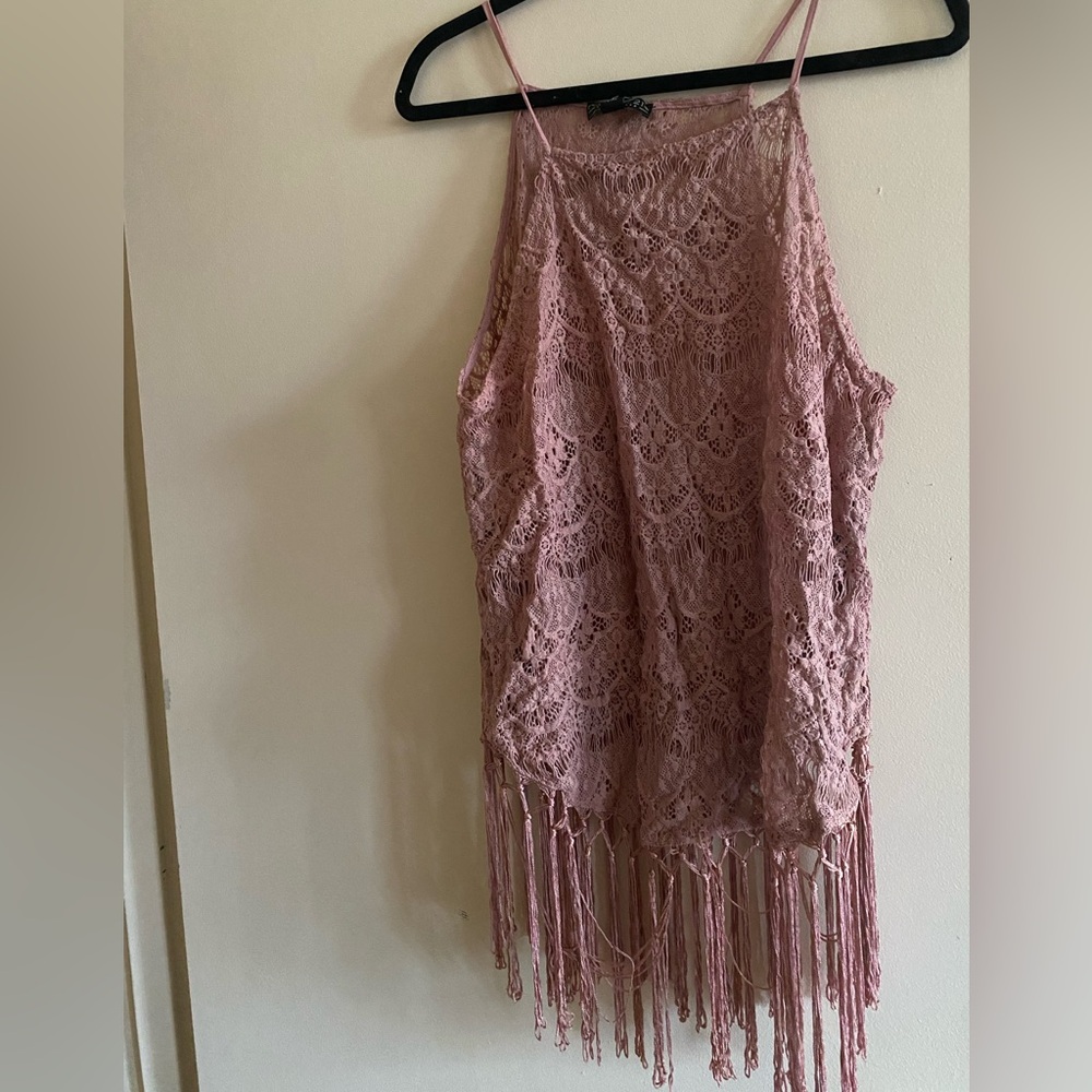 Cute and cool summer fringe and lace tank